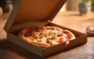 Open Cardboard Pizza Box Realistic Veggie Pizza 13