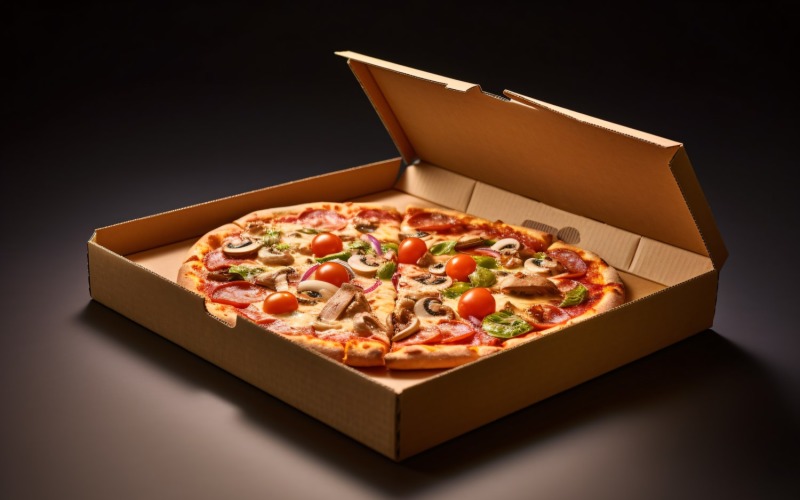 Open Cardboard Pizza Box Realistic Veggie Pizza 4 Illustration