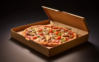 Open Cardboard Pizza Box Realistic Veggie Pizza 4