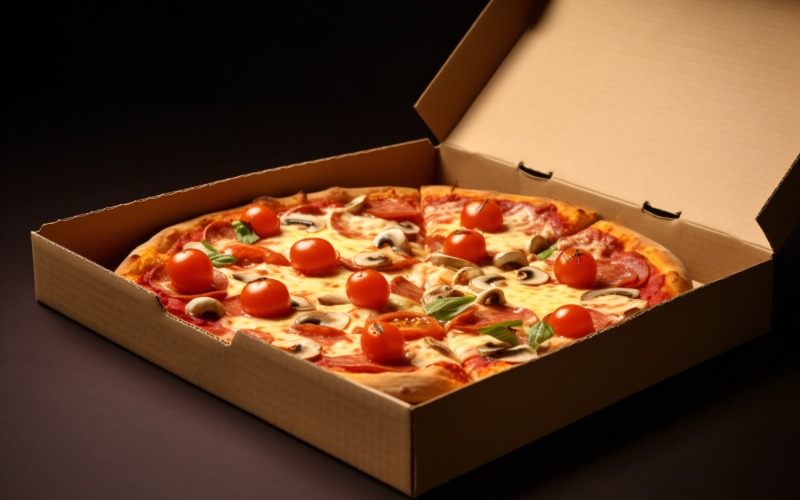 Open Cardboard Pizza Box Realistic Veggie Pizza 7 Illustration