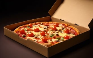 Open Cardboard Pizza Box Realistic Veggie Pizza 7