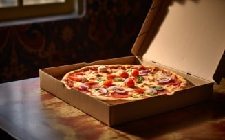 Open Cardboard Pizza Box Realistic Veggie Pizza 9