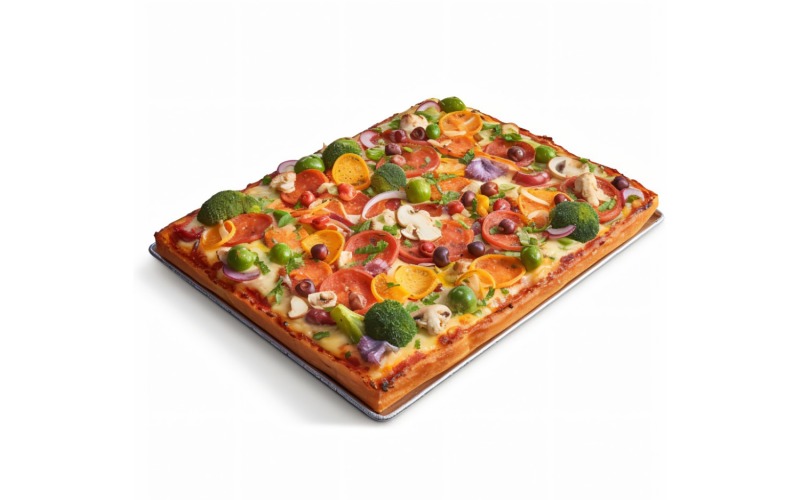 rectangle Veggie Pizza On white background 11 Illustration