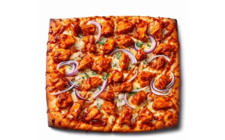 Square BBQ Chicken Pizza On white background 15