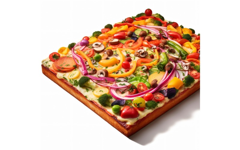square Veggie Pizza On white background 10 Illustration