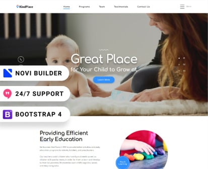 Preschool center landing page template. NoviBuilder.