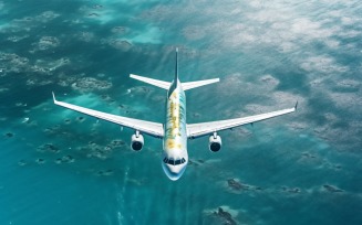 Full view of frontal view airbus FLy against the blue ocean 20