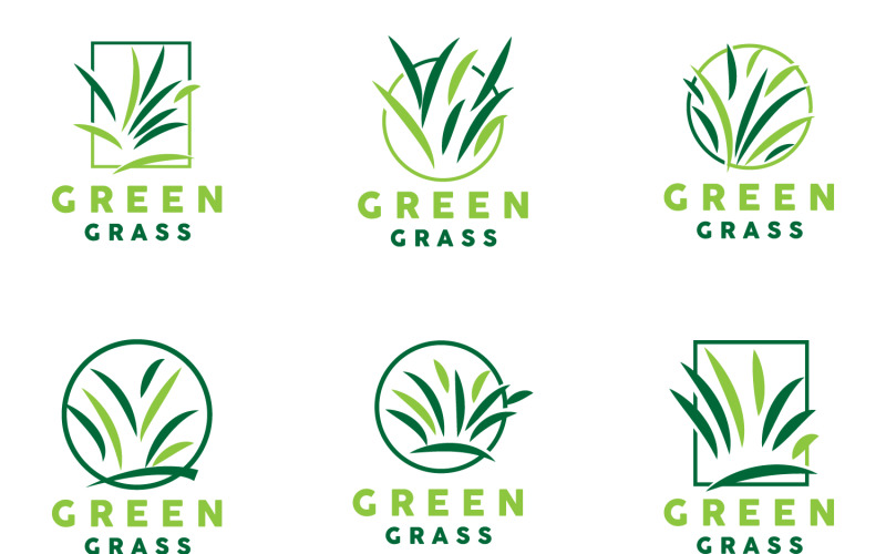 Green Grass Logo Natural Plant LeafV3 Logo Template
