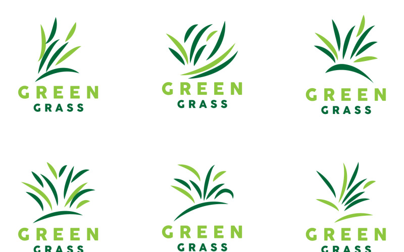 Green Grass Logo Natural Plant LeafV7 Logo Template