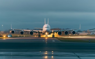 Full wings front view of a Airbus, airline landing 214