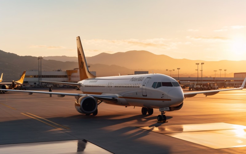 Side view of Passenger airplane at the airport 264 Illustration