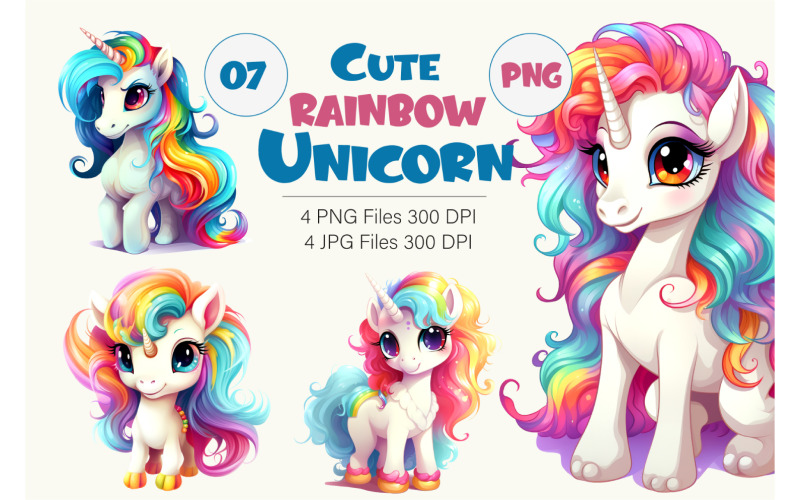 Cute rainbow unicorns 07. TShirt Sticker. Illustration