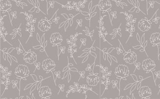 Gray Flower Line Art Seamless Pattern