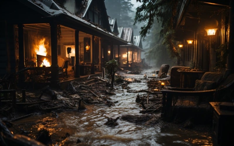 Extreme Weather Conditions Flood, Some Houses Destroyed 11 Illustration