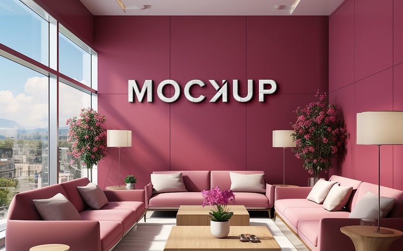 Indoor office waiting room 3d wall mockup psd Product Mockup
