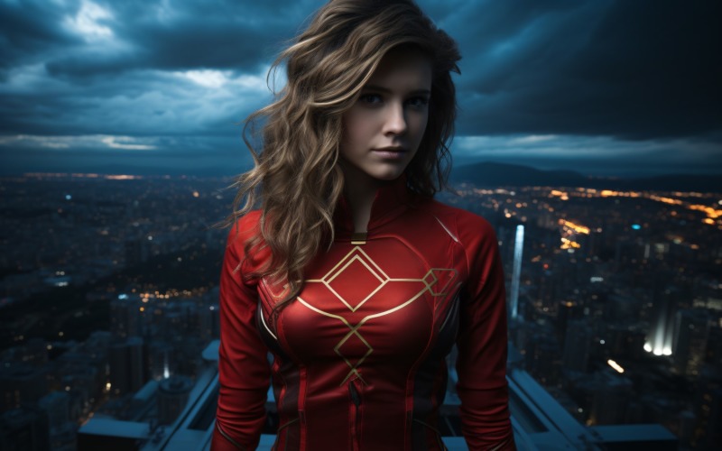 Young female superhero model standing on building urban area 25 Illustration