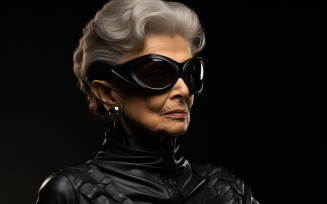 Female superhero wearing black dress and glasses 59