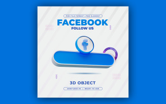 Follow Us On Facebook Profile Social Media 3D Rander Ber Template