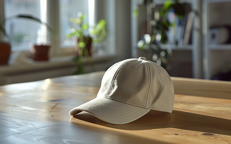 Blank cap on the table_cap design on table_blank cap mockup_blank fashion cap Background