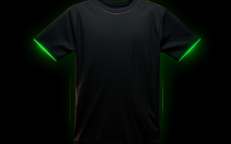 Blank t-shirt with neon light_hanging black t-shirt with neon light_black t-shirt with neon action