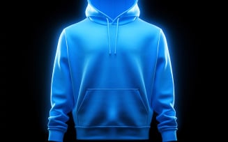 Hanging blank blue hoodie on the neon action_premium blank hoodie with neon light