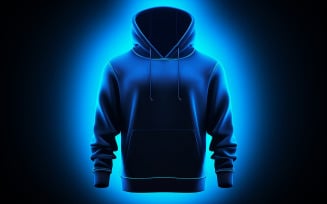 Hanging blank blue hoodie on the neon action_premium blank hoodie