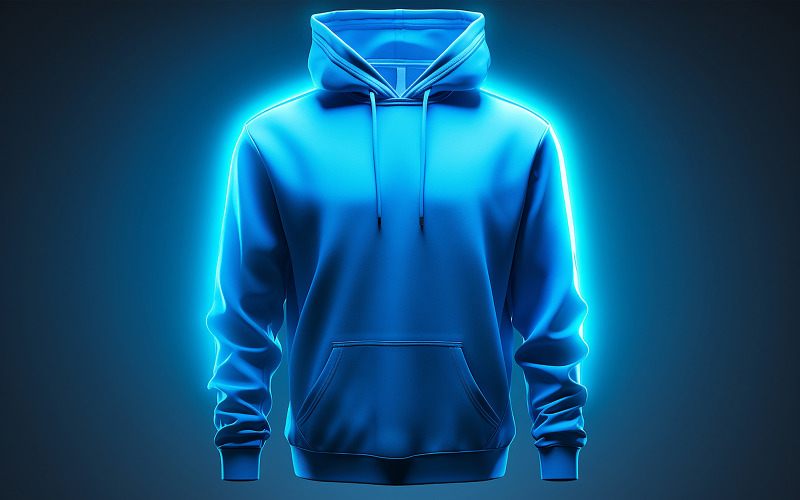 Hanging blank hoodie on the neon action_premium blank hoodie with neon Background