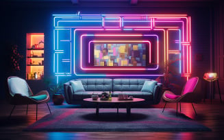 Livingroom_luxury livingroom_livingroom with sofa and neon action_luxury livingroom on neon wall