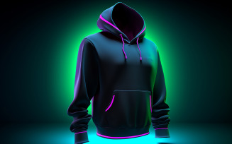 Men's black hoodie on the neon action_blank hoodie on neon action