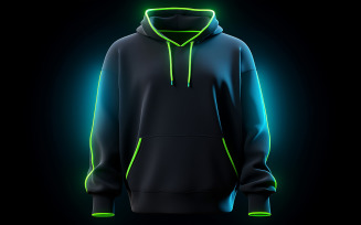 Men's black hoodie on the neon action_blank hoodie with neon action