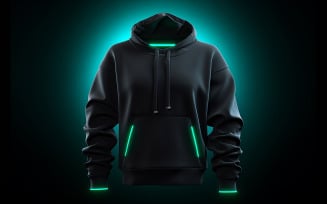 Men's blank hoodie mockup with neon action background