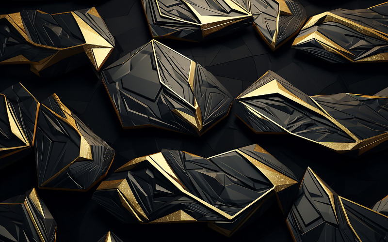 Abstract black and gold 3d tiles_black and gold tiles wall Background