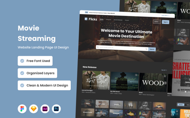 Flickz - Movie Streaming Landing Page V1 UI Element