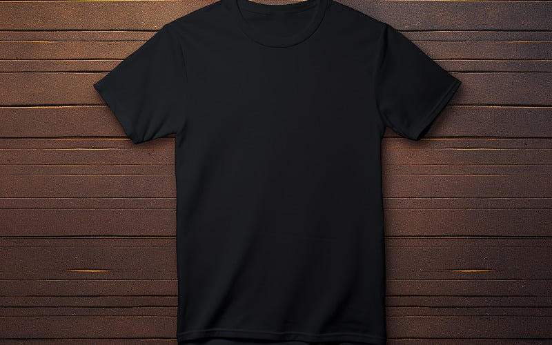 Hanging black T-shirt_hanging blank T-shirt on the wooden wall Background