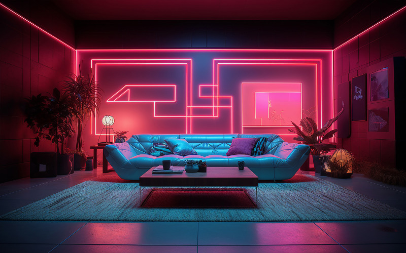 Livingroom_luxury livingroom_livingroom with sofa and neon action_luxury livingroom with neon light Background