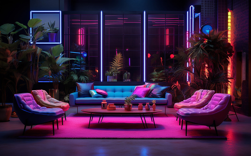 Neon living room_luxury living room with sofa and_living room with neon action Background