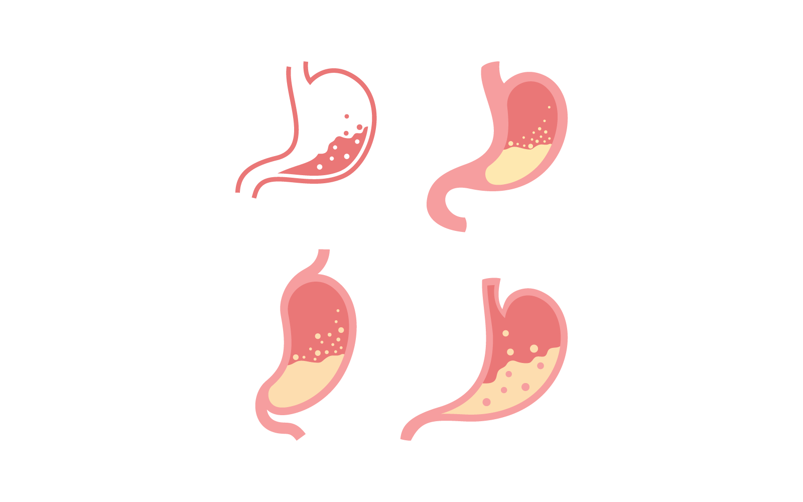 Design piatto per l&amp;#39;illustrazione del set di icone dello stomaco