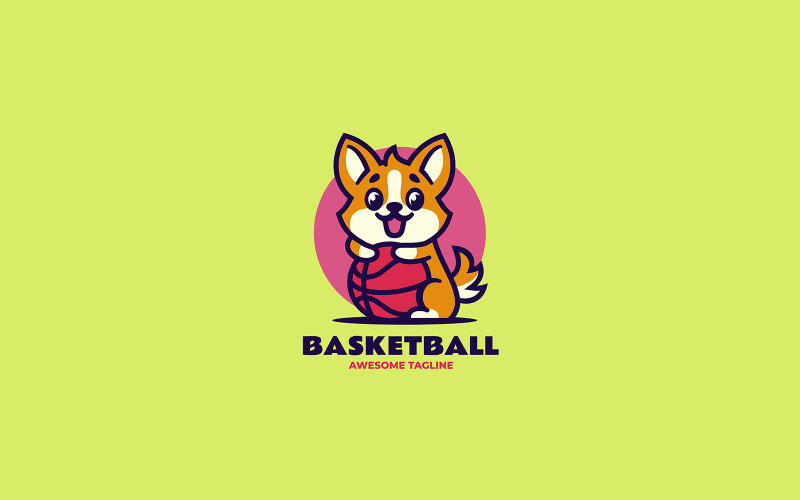 Basketball Corgi Mascot Cartoon Logo Logo Template