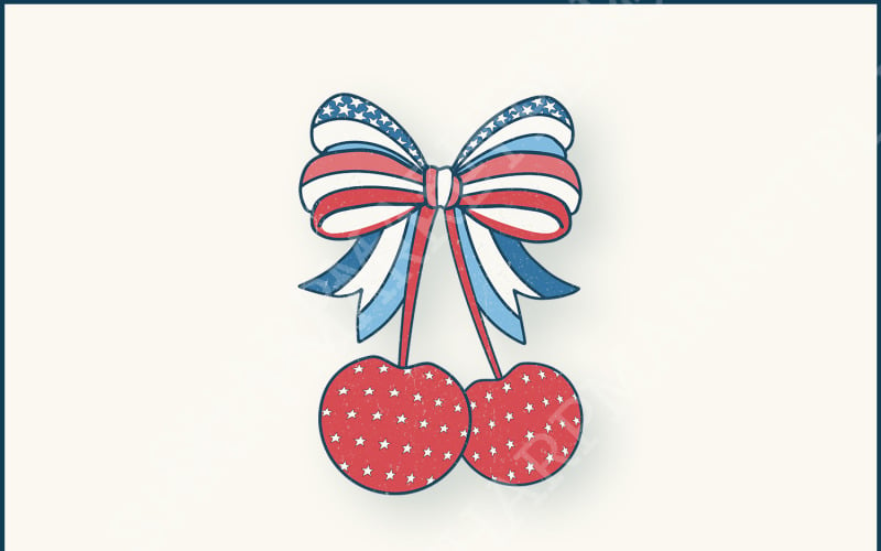 Cherry Coquette Bow PNG, Soft Girl Era Aesthetic, 4th of July Sublimation, Trendy Designs, Retro Illustration