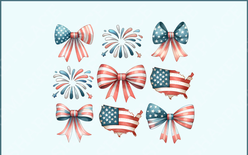 Coquette American Flag PNG, 4th of July Sublimation, Bow & Cowgirl Themes, Freedom Girly Illustration