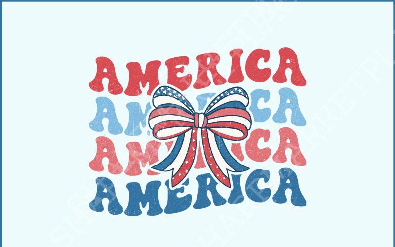 Coquette American Flag PNG, 4th of July Sublimation, USA Bow, America & Independence Day Design Illustration