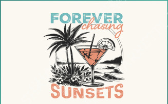 Forever Chasing Sunsets PNG, Retro Summer Beach Designs, Tropical Aesthetic Sublimation, Y2K