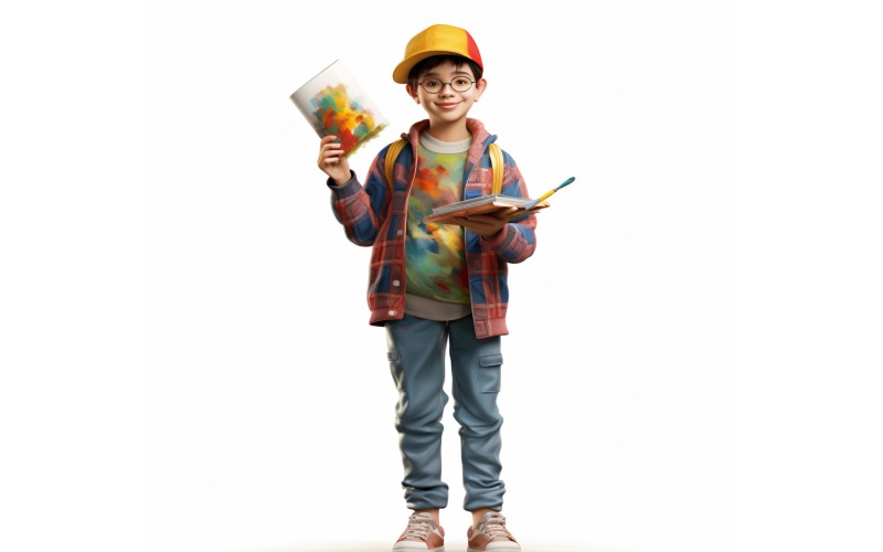 3D Character Child Boy Painter with relevant environment 3 Illustration