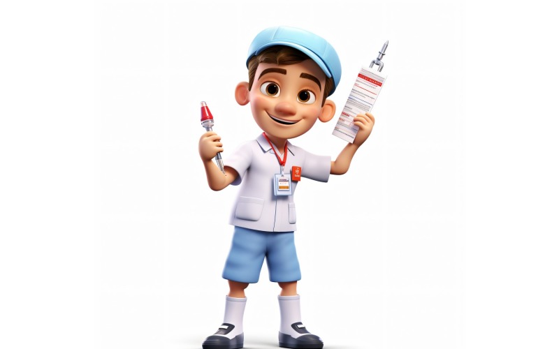 3D Pixar Character Child Boy Nurse with relevant environment 3 Illustration