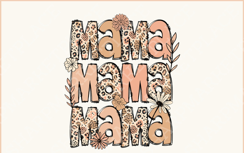 Leopard Mama Flower PNG, Retro & Boho Sublimation, Groovy Designs for Mother's Day, Floral Illustration