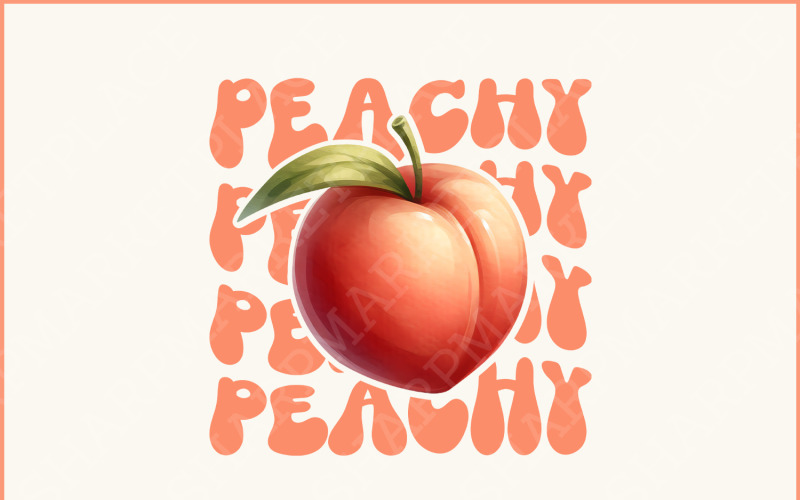 Peachy PNG, Retro Sublimation, Peach Clipart Designs, Mom Life Summer Trends, Fruit Screen Print Illustration