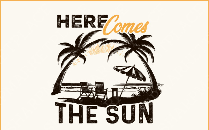 Summer PNG, Here Comes the Sun, Beach & Vintage Sublimation Designs, Trendy Retro Aesthetic Illustration