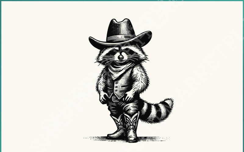 Western Raccoon PNG, Vintage Distressed Animal Lover Designs, Trash Panda & Cowboy Retro Illustration