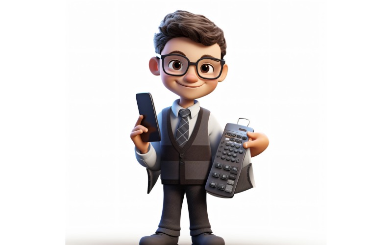 3D Character Child Boy Accountant with relevant environment 4 Illustration