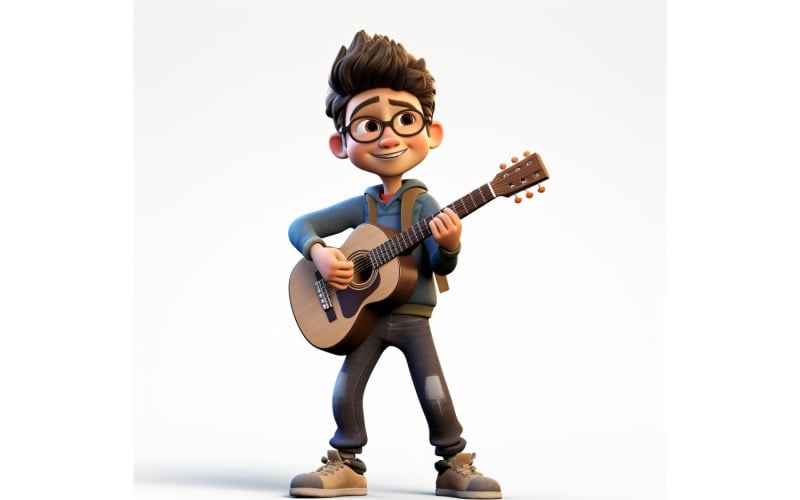3D Character Child Boy Musician with relevant environment 3 Illustration